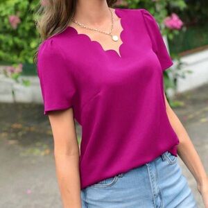 NWOT Scalloped Neck Magenta Top